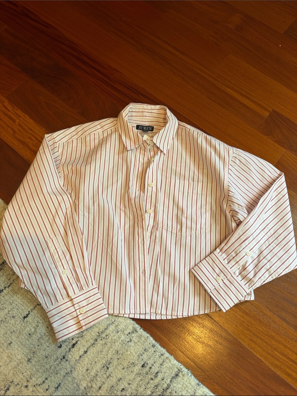 J. Crew woman’s cropped button-up Shirt with Red/pinkStripes